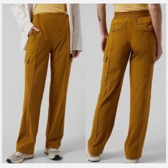 Athleta Pants - Athleta Nolita Pull on Pants in Brass Yellow Wide Leg Lightweight Casual Size 16